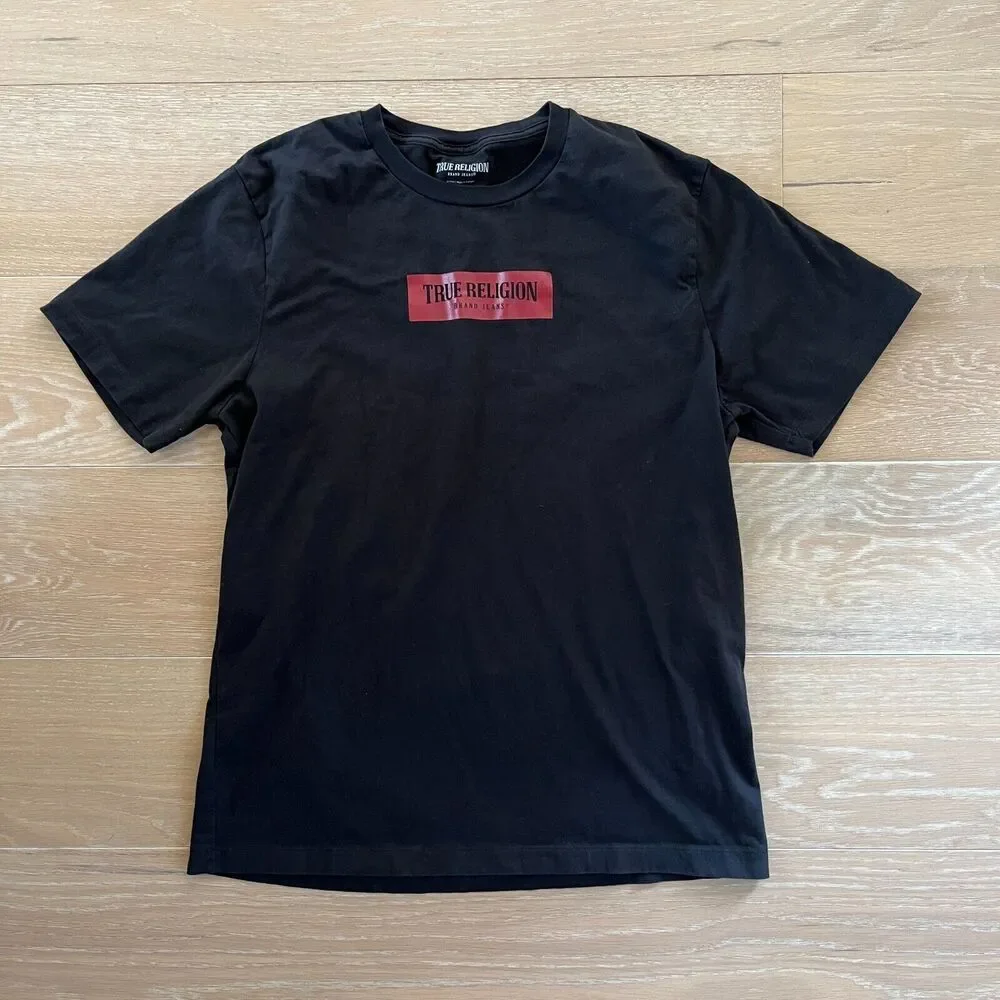 True Religion Box Logo Short Sleeve Crewneck Men's Black T-Shirt Tee XL